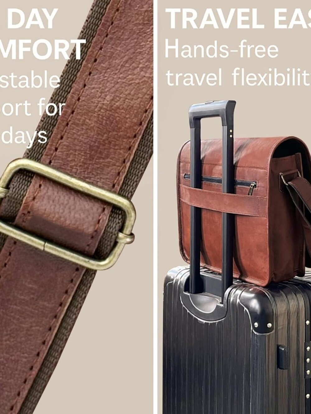 Men's Brown Genuine Leather Vintage Adjustable Strap Stylish Messenger Hand Bag - Picture 6 of 6